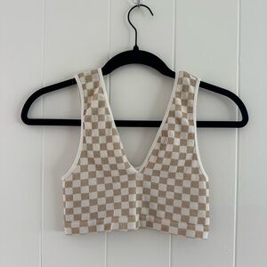 Checkered Gold and White Women's Top